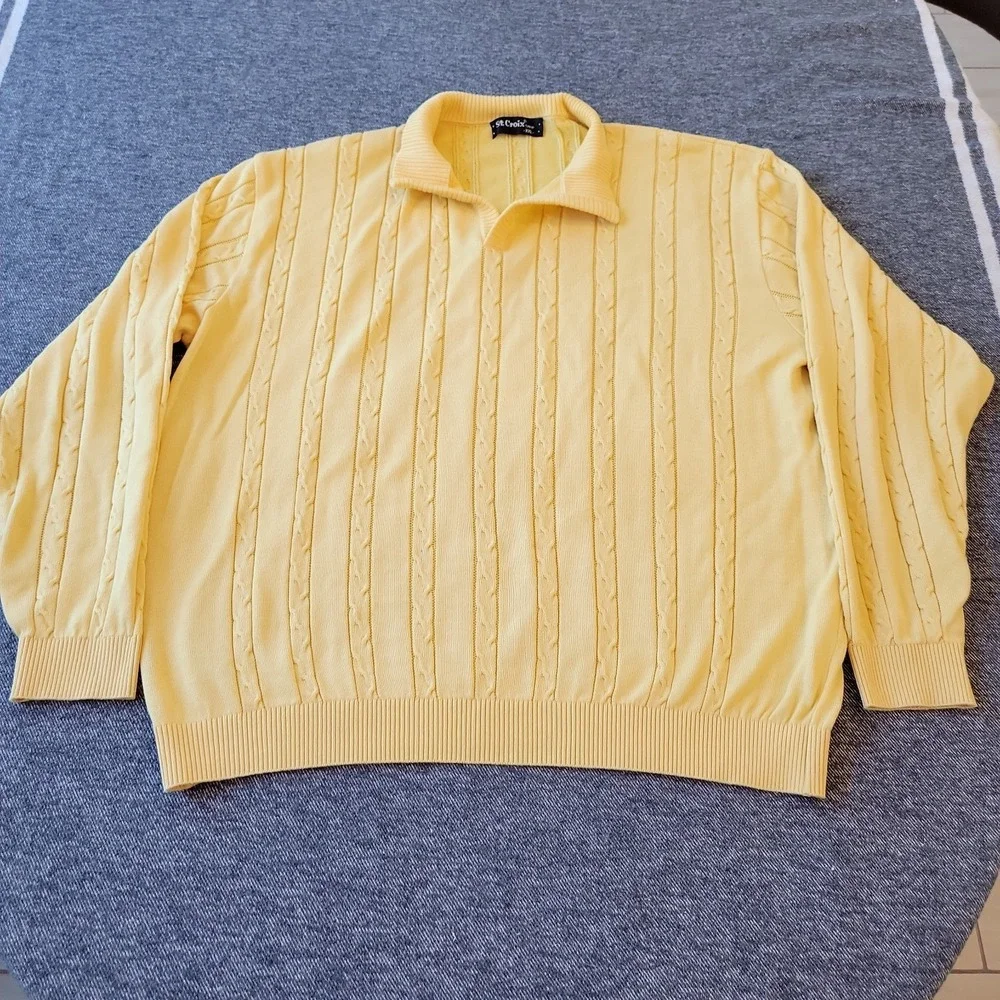 VTG St. Croix Sweater Men's 2XL Yellow Knit Long Sleeve Stretch Banded Waist‎